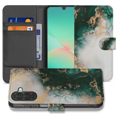 Bookcase Hoes Samsung Galaxy A17 Marmer Groen PU Leer 3 Pasjes