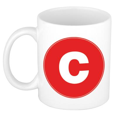 Koffie mok met de letter C - beker - rood - eerste letter van een voornaam - wit - 300 ml