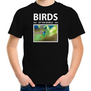 Kolibrie vogel foto t-shirt zwart voor kinderen - birds of the world cadeau shirt vogel liefhebber XL (158-164)  -