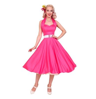 Vivien Of Holloway Halterneck Sateen Dress Hot Pink-M