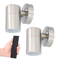 2x Mason LED Wandlamp - Dimbaar - 4 Watt 345 lumen - IP44 Waterdicht - GU10 - 2700K Warm Wit - Binnen en buiten - RVS - Incl. dimmer met afstandsbediening - tuinverlichting