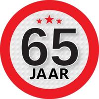 65 jaar leeftijd sticker - rond - Dia 9 cm - 65 jaar verjaardag - jubileum - leeftijd versiering