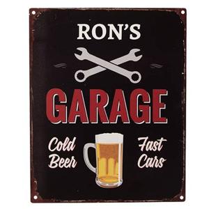 Clayre & Eef Tekstbord 20x25 cm Zwart Ijzer Bierglas Ron&apos;s Garage