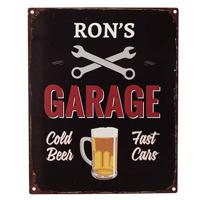 Clayre & Eef Tekstbord 20x25 cm Zwart Ijzer Bierglas Ron&apos;s Garage - thumbnail