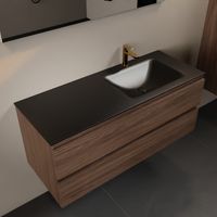 MONDIAZ AIVY 120cm badmeubel Mocha, wastafel Urban solid surface rechts 1 kraangat met spiegel (AI-351641URBAN-SI - AI-M120MORE - AI-S120X72)