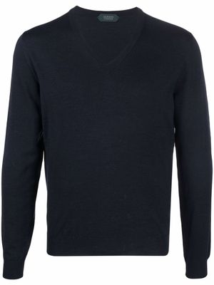 Zanone pull en maille fine à col v - Bleu