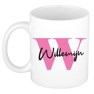 Naam mok Willemijn - roze - wit - keramiek - 300 ml - verjaardag/cadeau beker