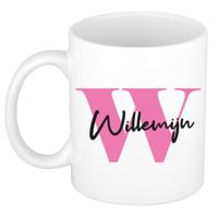 Naam mok Willemijn - roze - wit - keramiek - 300 ml - verjaardag/cadeau beker