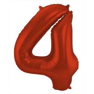 Folie ballon van cijfer 4 in het rood 86 cm   -