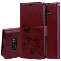 Rose reliëf horizontale Flip PU lederen case voor Galaxy S10e met houder & card slots & portemonnee (bruin)