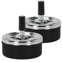 Set van 2x stuks druk en draai tafel asbak metaal zwart/chrome 9 x 5 cm