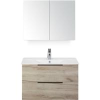 Seville Badmeubelset 80 cm - Craft Oak Edge Greep - Wastafel Enjoy met Spiegelkast