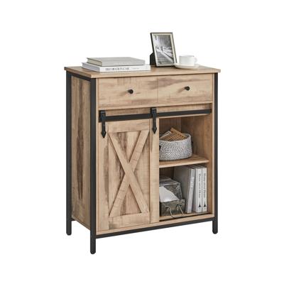 Zijkast met lade industriële stijl, Eiken bruin + zwart