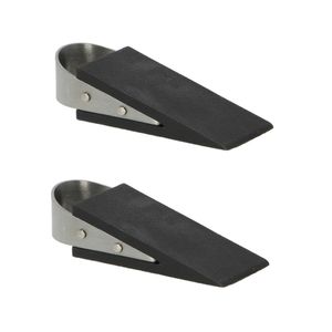 Deurstopper/deurwig - 2x - rvs/rubber - zwart - anti-slip - 12 x 5 x 3 cm