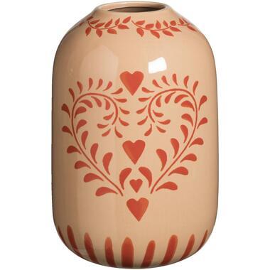 Vaas Cherie - rood/roze - keramiek - 25xØ16 cm - Leen Bakker