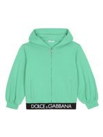 Dolce & Gabbana Kids hoodie zippé à bande logo - Vert