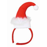 Kerst diadeem/haarband - kerstmuts met veren - rood - polyester - Miss Santa