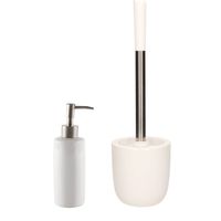 WC-/toiletborstel en houder dolomiet wit met zeeppompje 400 ml - Badkameraccessoireset - thumbnail