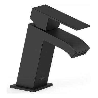 Wastafelkraan Tres Cuadro | Opbouw | Mengkraan | Waterval uitloop | Standaard model | 1-hendel | Vierkant | Zwart mat