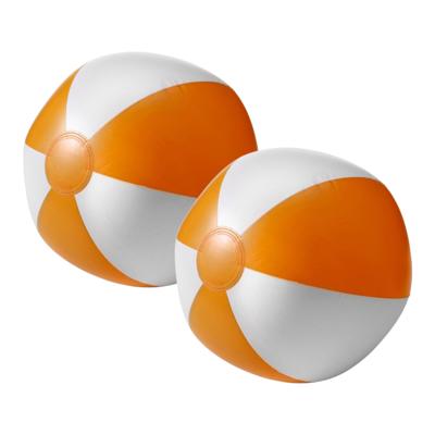 Impression Strandbal - 2x - opblaasbaar - zwembad speelgoed - oranje/wit - D26 cm