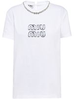 Miu Miu t-shirt en coton à ornements en cristal - Blanc