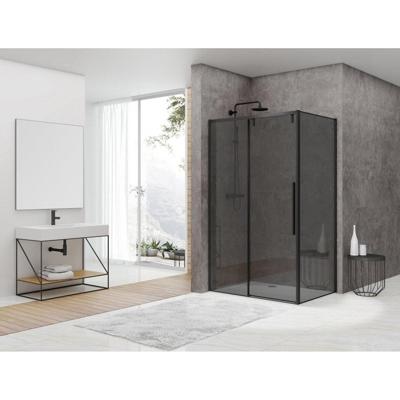 Van Rijn Products ST06 Wand - 88.5x200cm - rookglas - dikte 8mm - tbv hoekcabine - zwart ST0635090ZWWGR