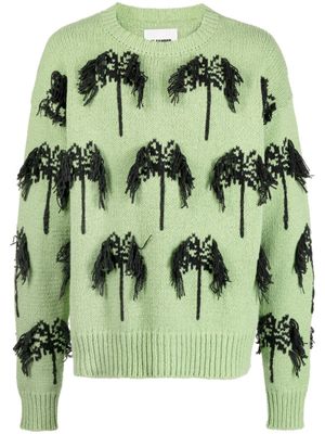 Jil Sander pull en maille intarsia à franges - Vert