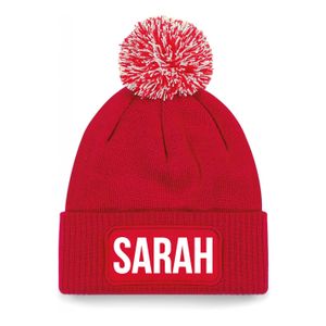 Sarah muts met pompon unisex one size - Rood