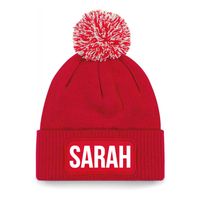 Sarah muts met pompon unisex one size - Rood