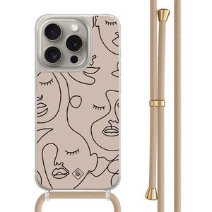 iPhone 15 Pro hoesje met beige koord - Abstract faces