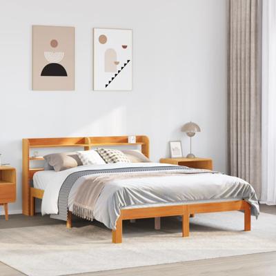 Bedframe zonder matras massief grenenhout wasbruin 135x190 cm