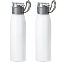 2x Stuks aluminium waterfles/drinkfles wit met klepdop en handvat 650 ml