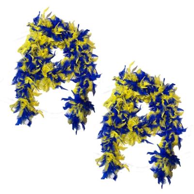 Carnaval verkleed veren boa - 2x - blauw/geel - 180 cm - 75 grams kwaliteit