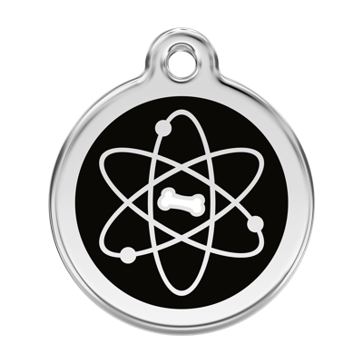 Atom Black roestvrijstalen hondenpenning large/groot dia. 3,8 cm - Reddingo