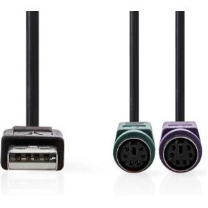 2-in-1-Kabel | USB 2.0 | USB-A Male | 2x PS/2 Female | 480 Mbps | 0.30 m | Vernikkeld | Rond | PVC |