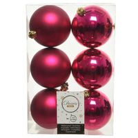 6x Kunststof kerstballen glanzend/mat bessen roze 8 cm kerstboom versiering/decoratie - Kerstbal