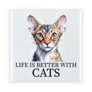 Cadeau tegel kattenliefhebber - Sphynx kat/poes - keramiek - waterverf - 15 cm