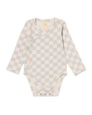 HEMA Newborn Meegroei Overslagromper Rib Met Bamboe Stretch Ruiten Lichtgrijs (lichtgrijs)