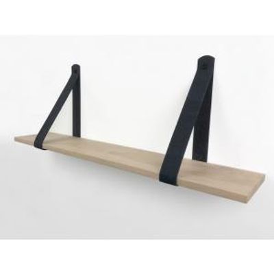 Eiken 18mm wandplank recht 110 x 20 cm inclusief leren riemen zwart