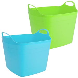 Voordeelset van 2x stuks kunststof flexibele emmers/wasmanden/kuipen 40 liter in het groen/blauw