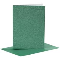 Creativ Company Kaarten en enveloppen, afmeting kaart 10,5x15 cm, afmeting envelop 11,5x16,5 cm, glitter, 110+250 gr, groen, 4 set/ 1 doos