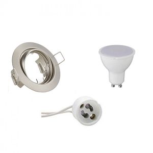 LED Spot Set - Trion - GU10 Fitting - Inbouw Rond - Mat Nikkel - 4W - Helder/Koud Wit 6400K - Kantelbaar Ø83mm