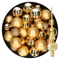 Kerstversiering kunststof kerstballen met piek goud 6-8-10 cm pakket van 49x stuks - thumbnail