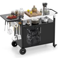 BBQ-Kar Buitenkeukenkar Opvouwbare Lade van Roestvrij Staal 6 Haken Open Plank Kast met 2 Deuren voor Picknick Tuin Zwart BBQ-Kar Buitenkeukenkar Opvouwbare Lade van Roestvrij Staal 6 Haken Open Plank Kast met 2 Deuren voor Picknick Tuin Zwart