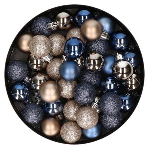 Kleine kerstballen - 40x st - donkerblauw/champagne - D3 cm - kunststof - kerstversiering