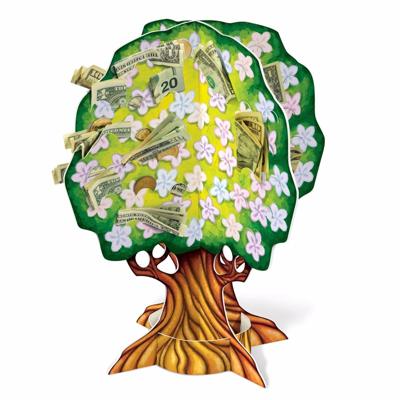 3D geldboompje - 38 cm - karton - Cadeau geldboom - geld geven - origineel kado