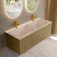 Badmeubel Mondiaz Kurve-Dlux | 120 cm | Meubelkleur Dusk | Wastafelkleur Meli | Solid surface | Wasbak beide zijden spoelbak | 2 kraangaten
