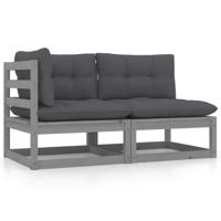 2-delige Loungeset met kussens massief grenenhout grijs - thumbnail