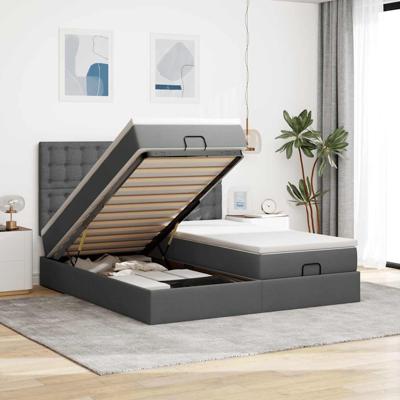 Ottoman bed met matrassen en LED's 160x200cm stof donkergrijs
