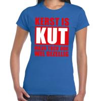 Foute Kerst t-shirt - Kerst is kut maar toch ook wel gezellig - blauw - voor dames - kleding